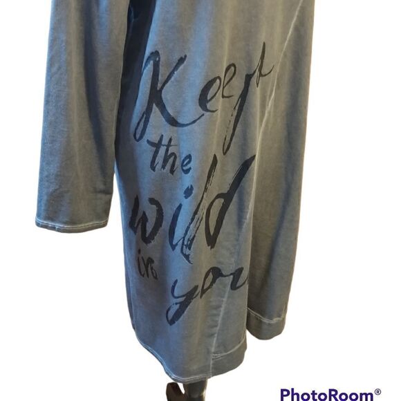 Tempo Paris gray cotton Keep The Wild In You long  tunic dress size M/L - Picture 2 of 7